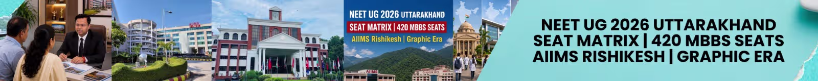 Uttarakhand NEET UG 2026 seat matrix thumbnail – 420 MBBS seats across AIIMS Rishikesh, Graphic Era Dehradun, and 5 government medical colleges